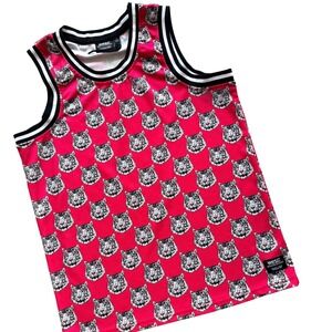 WeSC Tiger Print Mesh Jersey Mens Large Red Basketball Streetwear Graphic Urban